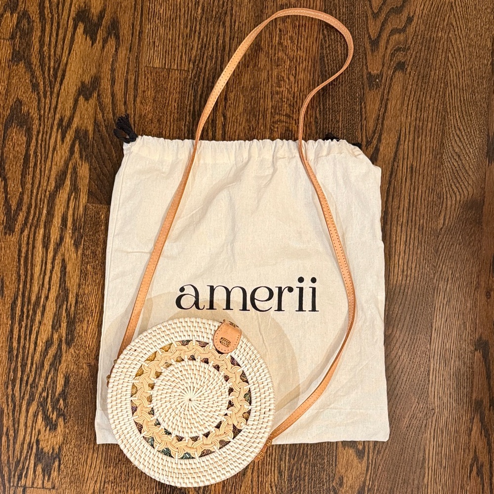 Amerii White and Tan Woven Crossbody Bag